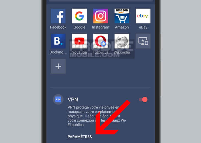 Accéder au menu des options du service VPN