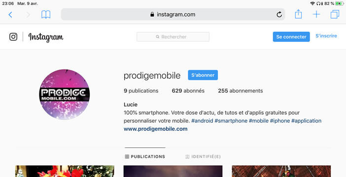 Consulter la plateforme web Instagram depuis le navigateur d’une tablette