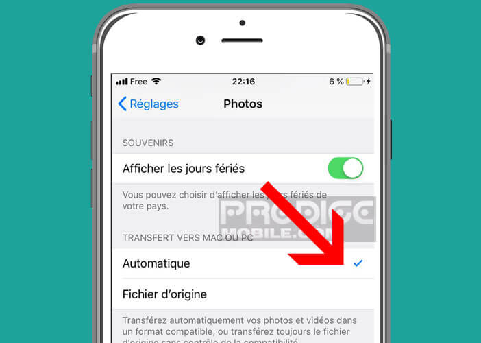 Forcer l’application photo en prendre les photos au format JPG