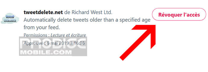 Bloquer le processus de suppression en révoquant l’accès à TweetDelete