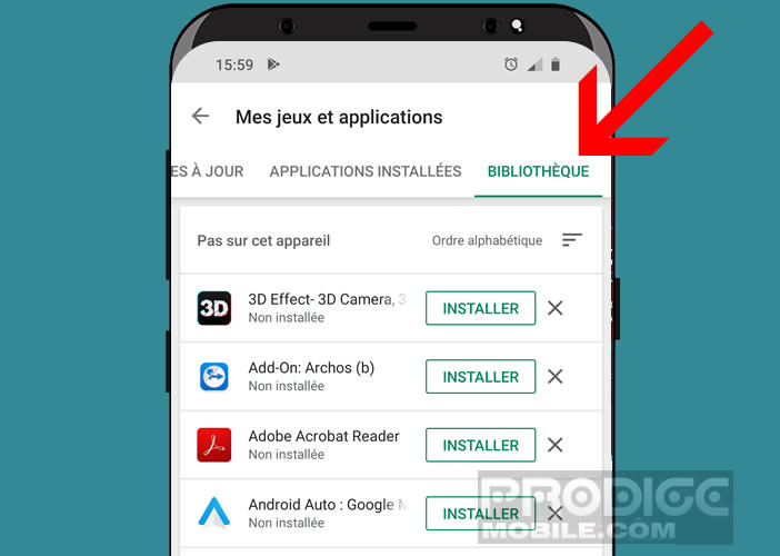 Accéder à la rubrique Bibliothèque du Play Store