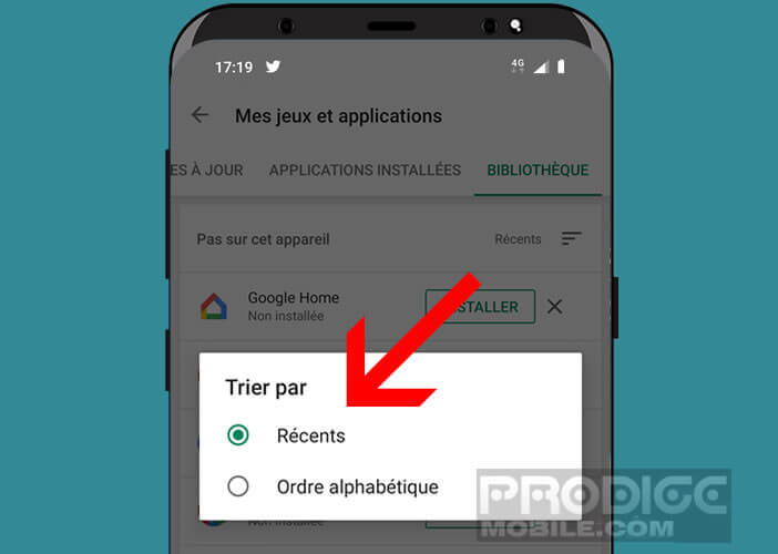 Trier les applications supprimées par ordre de date d’installation