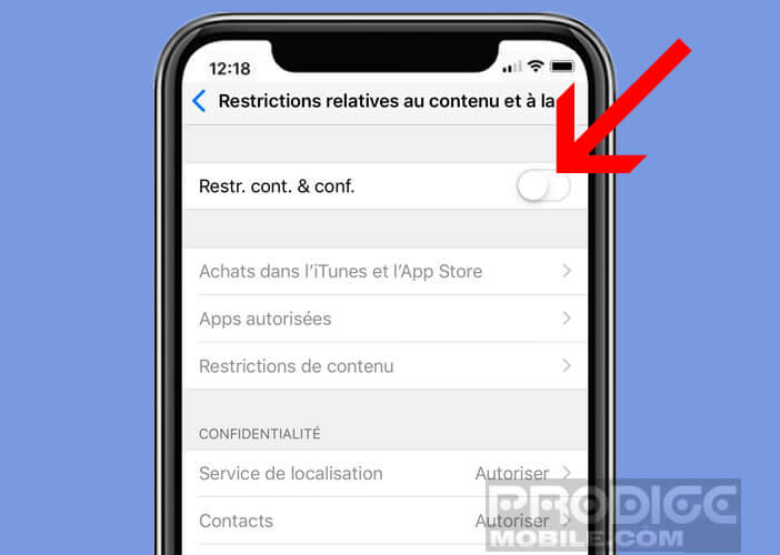 Activer l’option de restriction de contenu de l’appli Temps d’écran