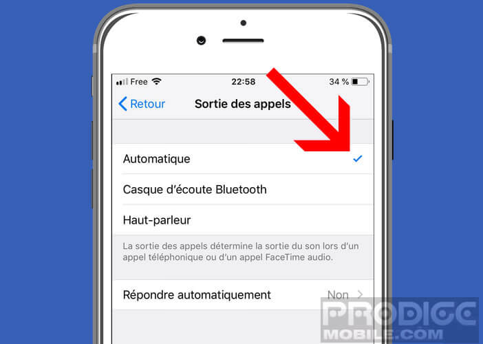 Sélectionnez le mode de sorties des appels décrochés