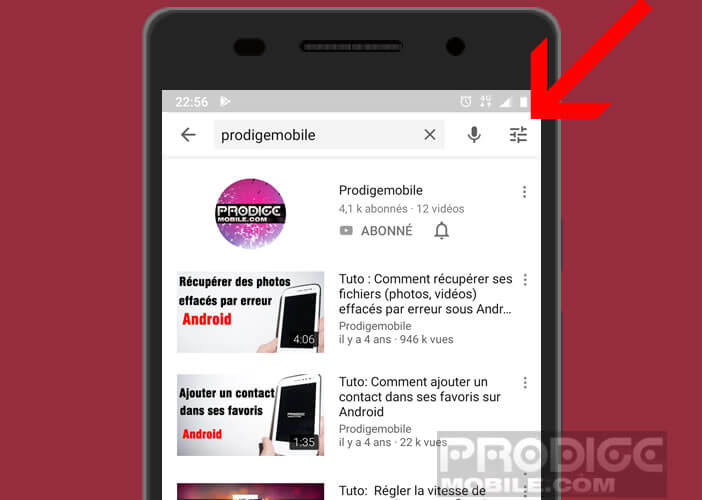 Accéder au module de recherche avancée sur l'application YouTube