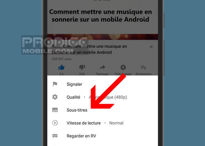 Afficher le panneau des paramètres de l’application YouTube