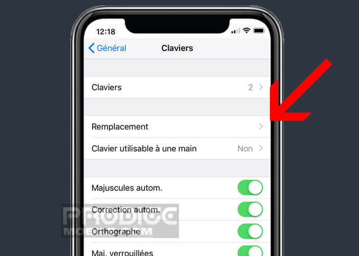 Activer l’option de remplacement du clavier iOS