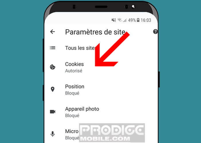 Modifier la gestion des cookies dans Chrome pour Android