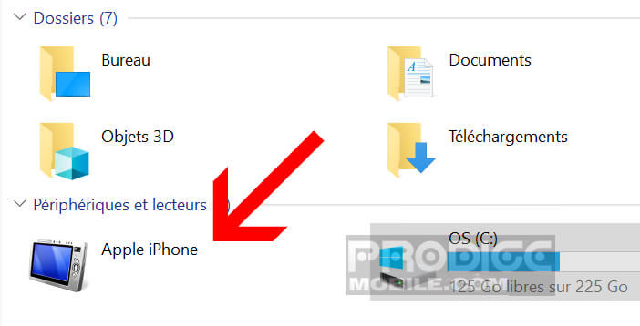 Sélectionner le périphérique Apple iPhone dans l’Explorateur Windows