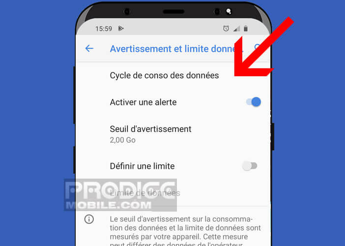 Activer l’alerte automatique en cas de dépassement de data