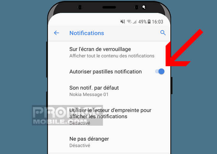 Désactiver l’affichage des pastilles de notification