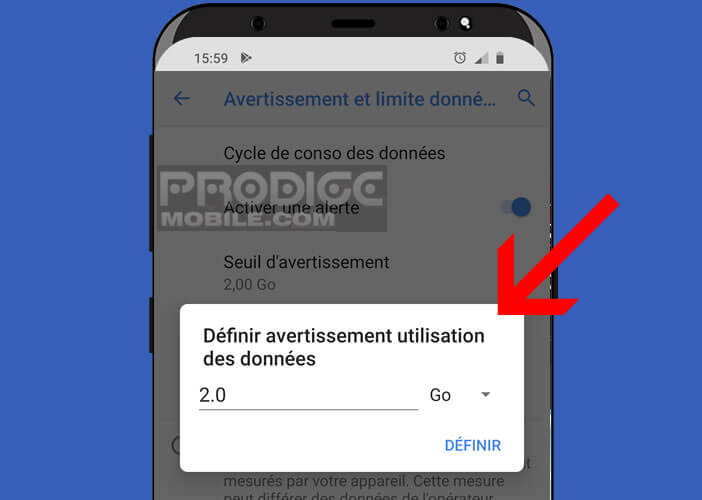 Définir une limite de déclenchement d’alerte d’utilisation de données