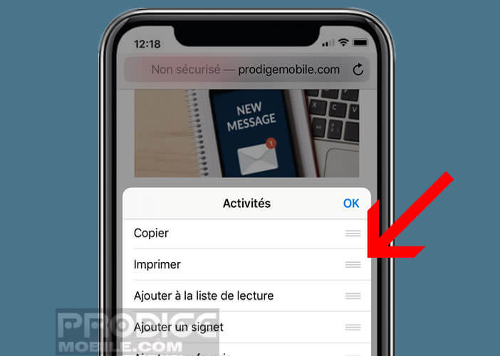 Modifier la liste des actions du système de partage d’iOS