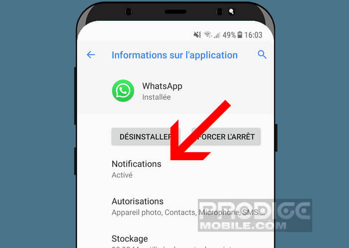 Modifier les options de notifications d’une application