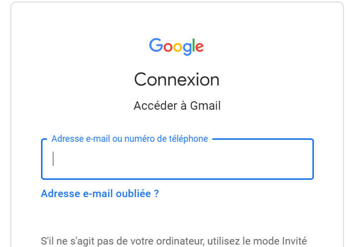 Saisir les identifiants de connexion de sa messagerie Gmail