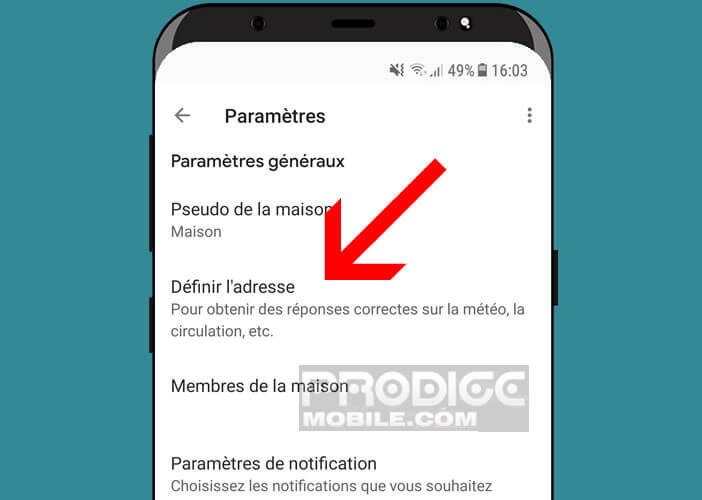 Définir l’adresse dans laquelle se trouve l’enceinte Google Home