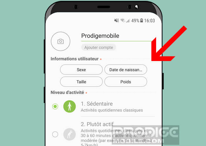 Changer les informations utilisateur de l’application Health
