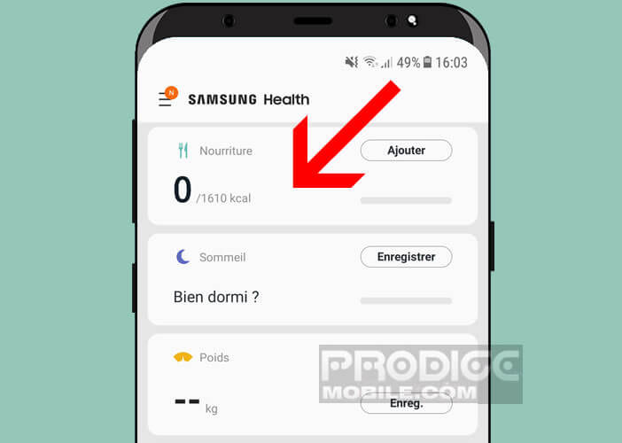 Configurer la rubrique nourriture de l’application Samsung Health