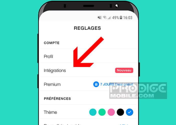 Modifier les paramètres de l’application Any.do