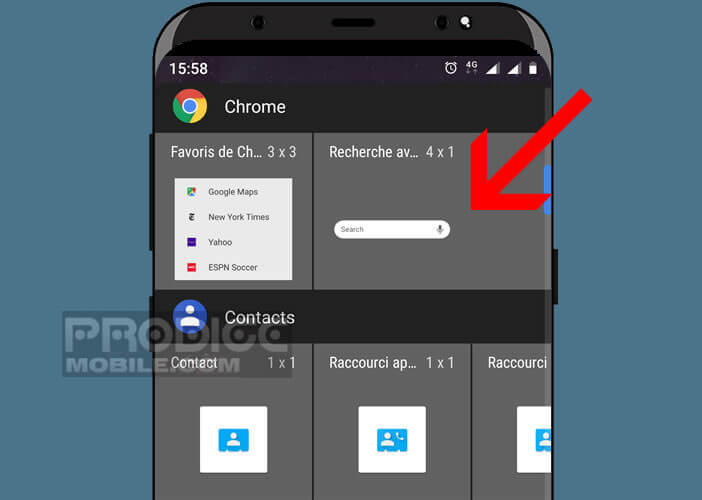 Le widget de la barre de navigation de Chrome sur mobile