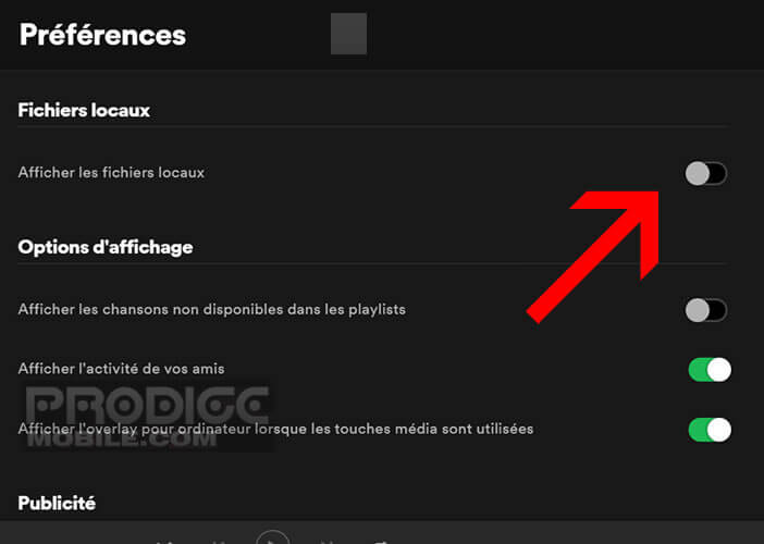 Activer l’option permettant d’activer l’envoi de fichiers locaux sur l’application de streaming