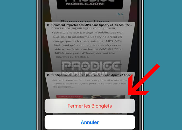 Ouvrir le carrousel des onglets sur un iPhone