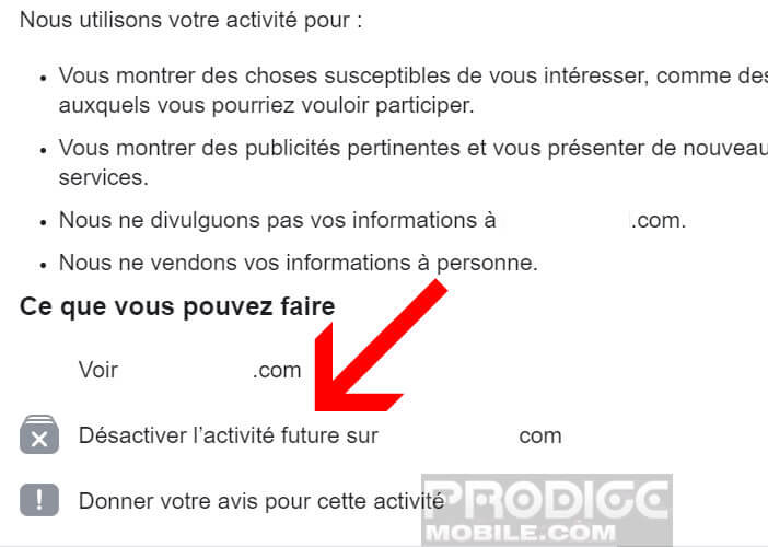 Désactiver les activités futures depuis les paramètres