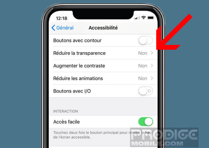 Désactiver les effets visuels sur iOS