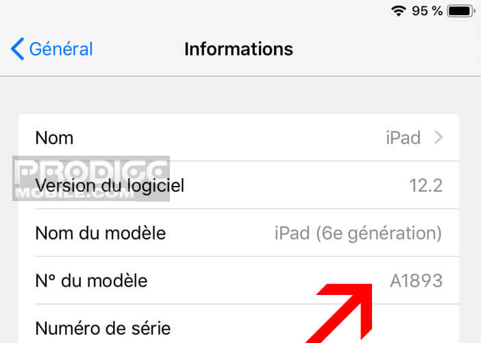 Retrouver dans les paramètres informations le numéro du modèle d’iPad