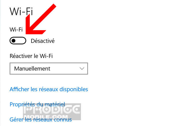 Activer l’interrupteur Wi-Fi dans le panneau de configuration de Windows