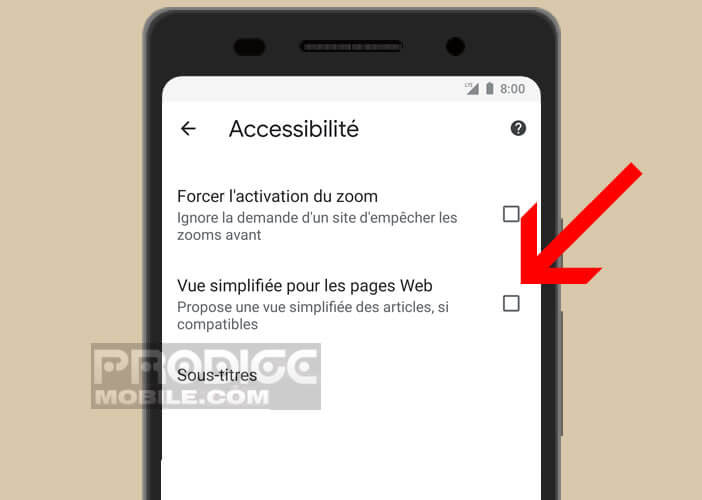 Activer le mode lecture de Chrome depuis les paramètres d’accessibilité