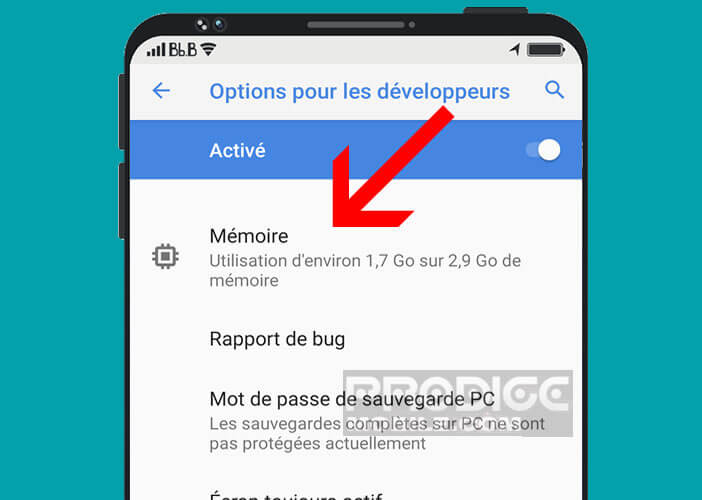 Lancer l’outil mémoire depuis les options du développeur