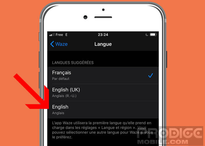 Sélectionner l’une des langues suggérées pour votre application