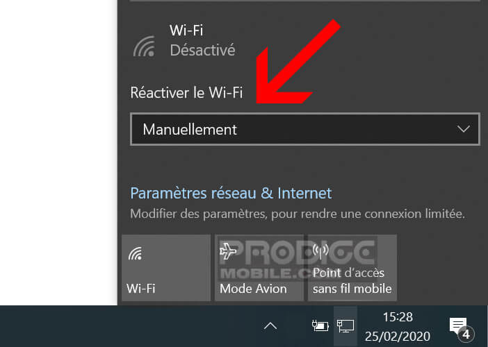 Définir le délai permettant de réactiver automatiquement le Wi-Fi