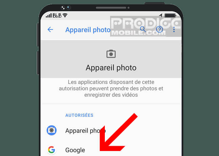 Liste des applications disposant de l’autorisation d’accéder à l’appareil photo