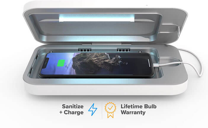 Appareil désinfectant les smartphones à l’aide d’une lampe UV-C