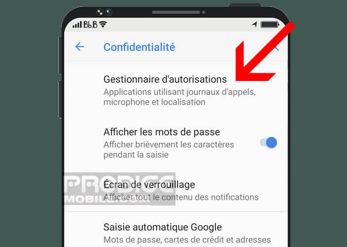 Le gestionnaire d’autorisations sur un smartphone Android