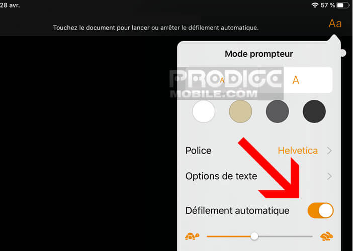 Lancer le mode prompteur de l’application Pages