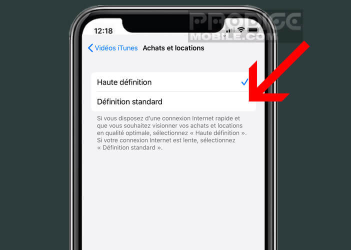 Mettre la qualité vidéo en définition standard des contenus hors ligne