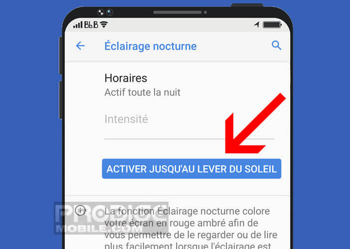 Activer la fonction éclairage nocturne pour filtrer la lumière bleue