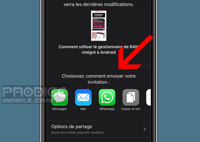 Envoyer les différentes invitations depuis iCloud