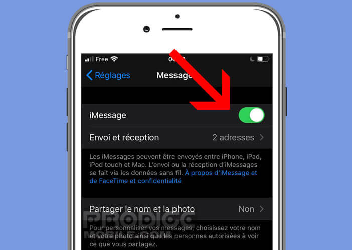 Assurez-vous que l’option iMessage est bien activé