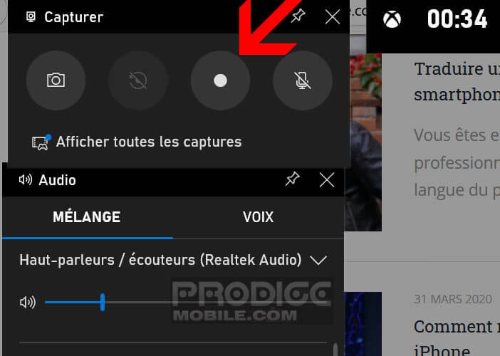 Lancer la capture vidéo de l’écran de votre PC