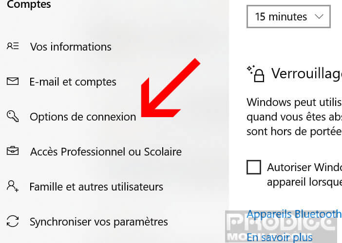 Modifier les options de connexion de votre compte Windows