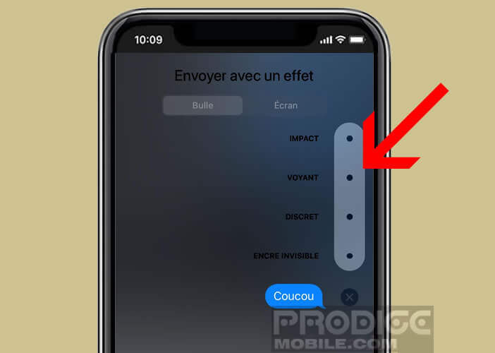 Sélectionnez l’un des différents effets bulle de l’iPhone