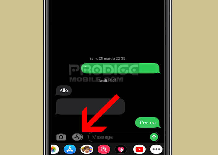 Cliquez sur l’icône App Store dans la barre de saisie de message