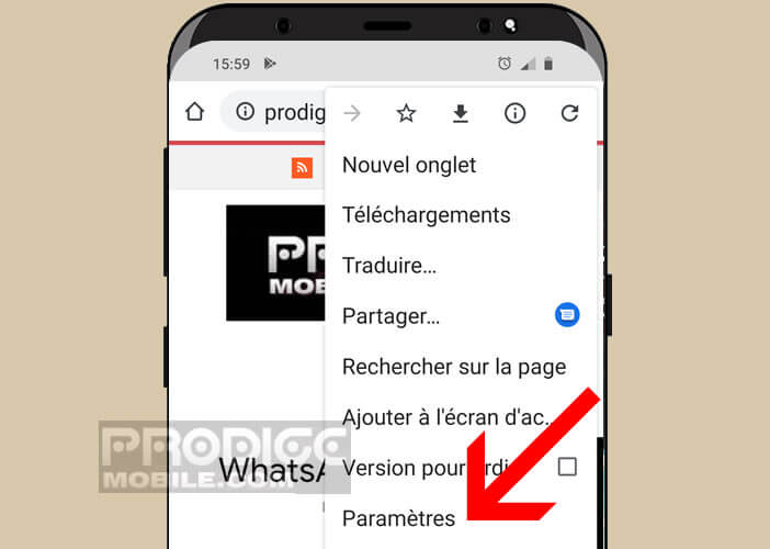 Ouvrir les paramètres du navigateur Google Chrome