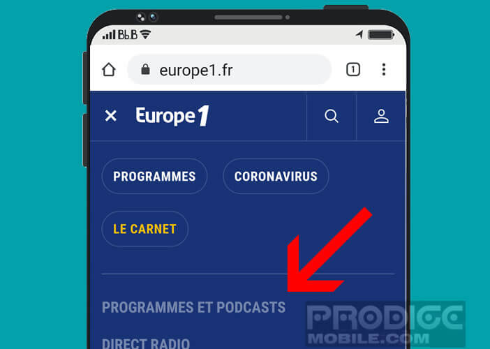 Accéder à la section podcast du site d‘une radio