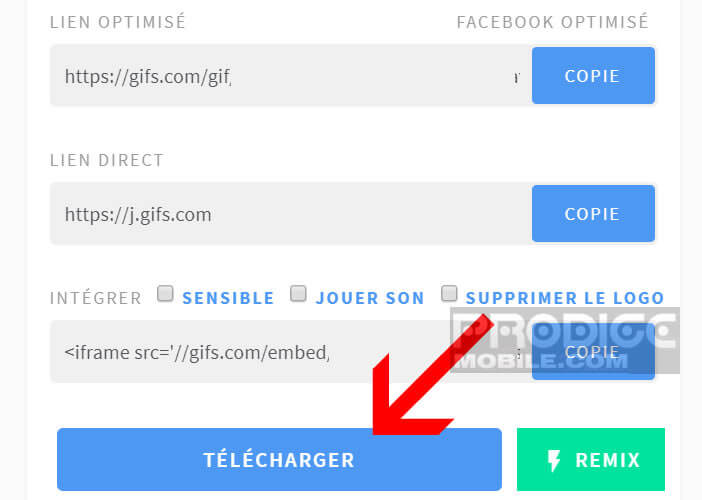 Télécharger votre image depuis le site gifs.com