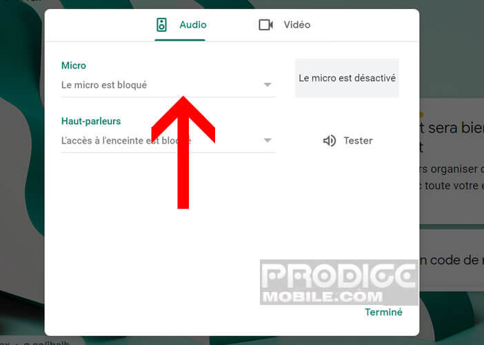 Vérifier que le micro utilisé pour Google Meet n’est pas bloqué